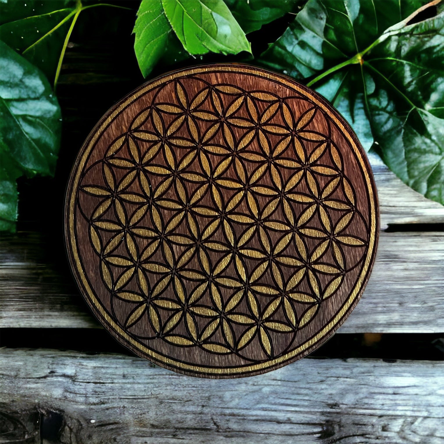 Flower of Life Birch Wood Artisan Grid - For the Love of Natural Living, LLC 