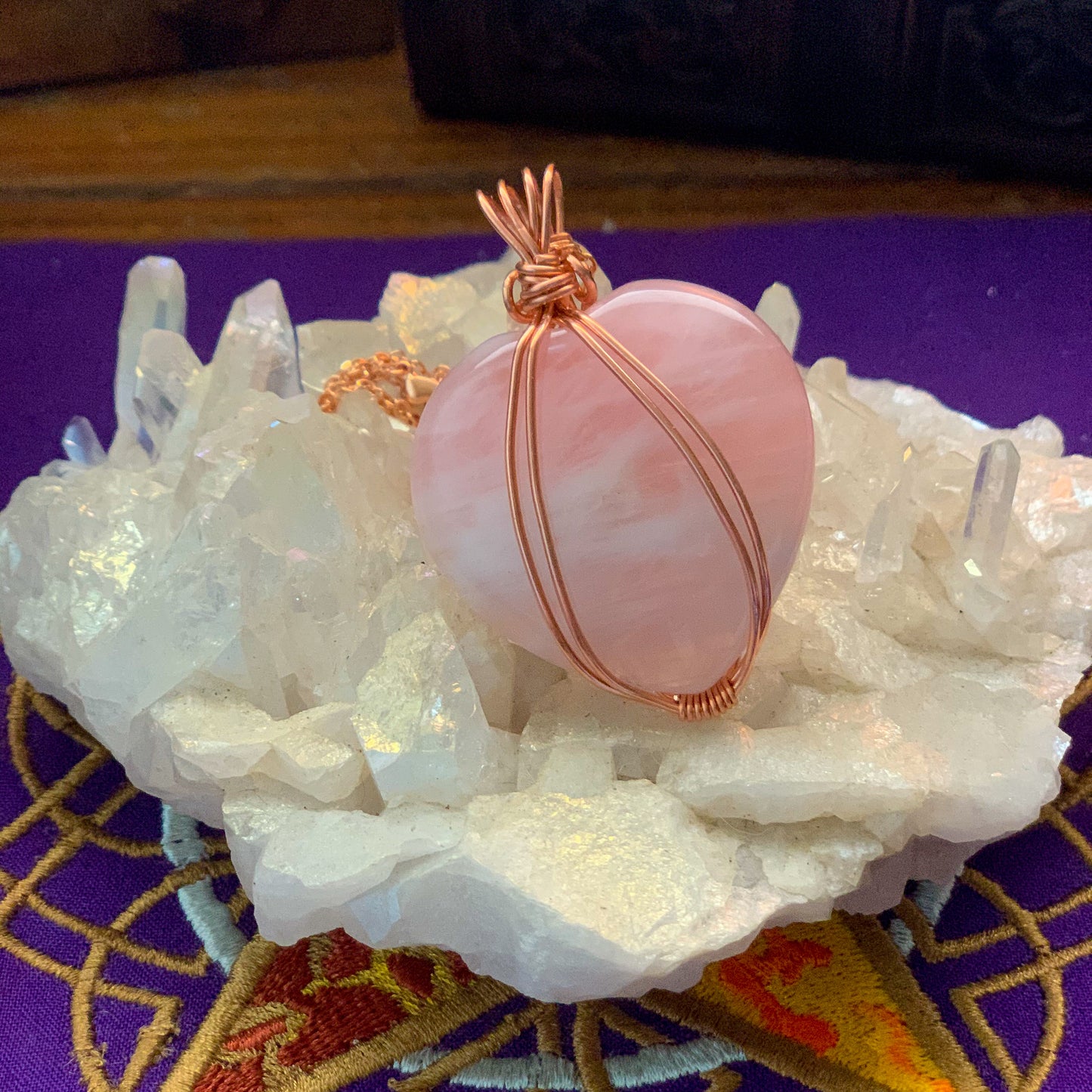 Rose Quartz “Stone of Unconditional Love” Copper Wrapped Pendant - For the Love of Natural Living, LLC 